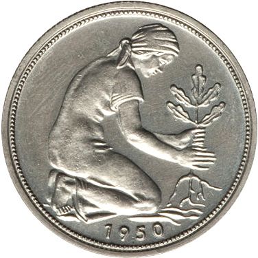 50 Pfennig Reverse Image minted in GERMANY in 1950D (1949-01 - Federal Republic)  - The Coin Database