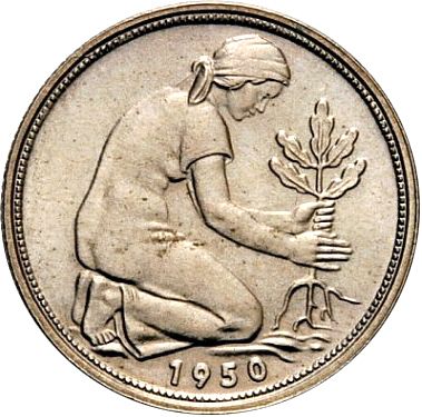 50 Pfennig Reverse Image minted in GERMANY in 1950G (1949-01 - Federal Republic)  - The Coin Database