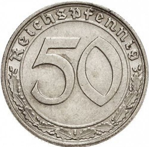 50 Reichspfenning Reverse Image minted in GERMANY in 1938D (1933-45 - Thrid Reich)  - The Coin Database