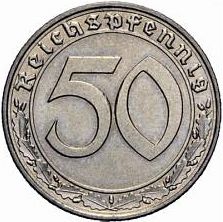 50 Reichspfenning Reverse Image minted in GERMANY in 1938F (1933-45 - Thrid Reich)  - The Coin Database