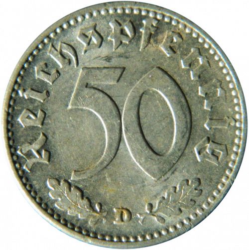 50 Reichspfenning Reverse Image minted in GERMANY in 1944D (1933-45 - Thrid Reich)  - The Coin Database