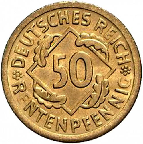50 Pfenning Obverse Image minted in GERMANY in 1924A (1923-29 - Weimar Republic - Rentenmark)  - The Coin Database