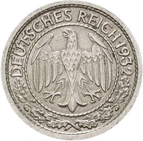 50 Pfenning Obverse Image minted in GERMANY in 1932E (1924-38 - Weimar Republic - Reichsmark)  - The Coin Database