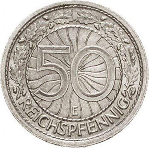 50 Pfenning Reverse Image minted in GERMANY in 1932E (1924-38 - Weimar Republic - Reichsmark)  - The Coin Database
