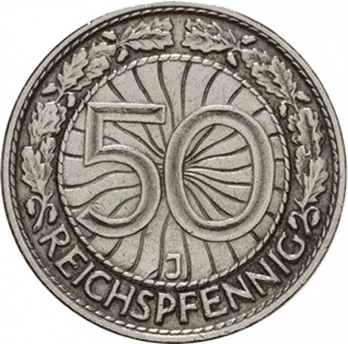 50 Pfenning Reverse Image minted in GERMANY in 1933J (1924-38 - Weimar Republic - Reichsmark)  - The Coin Database