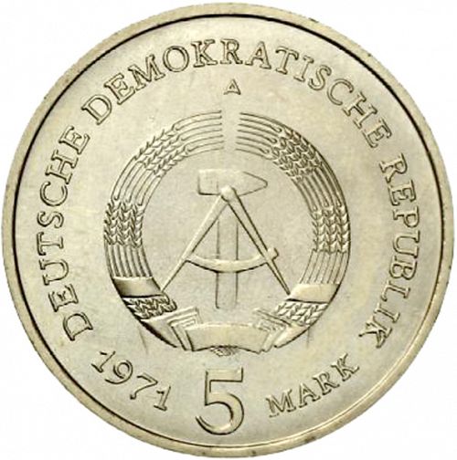 5 Mark Obverse Image minted in GERMANY in 1971A (1949-90 - Democratic Republic)  - The Coin Database