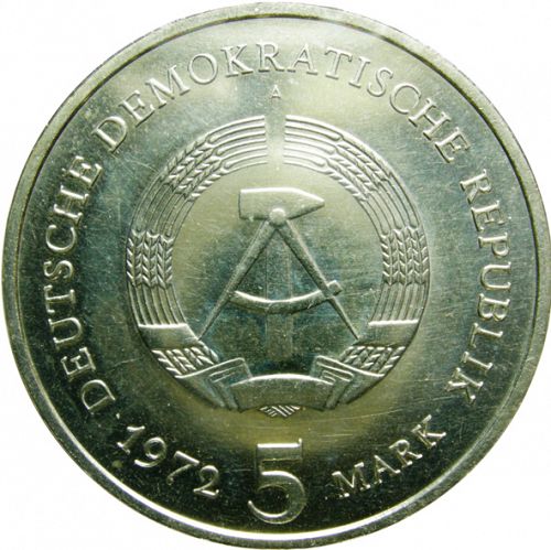 5 Mark Obverse Image minted in GERMANY in 1972A (1949-90 - Democratic Republic)  - The Coin Database