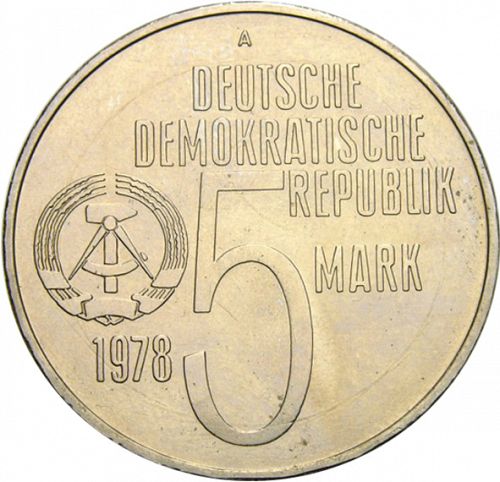 5 Mark Obverse Image minted in GERMANY in 1978A (1949-90 - Democratic Republic)  - The Coin Database