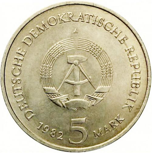5 Mark Obverse Image minted in GERMANY in 1982A (1949-90 - Democratic Republic)  - The Coin Database