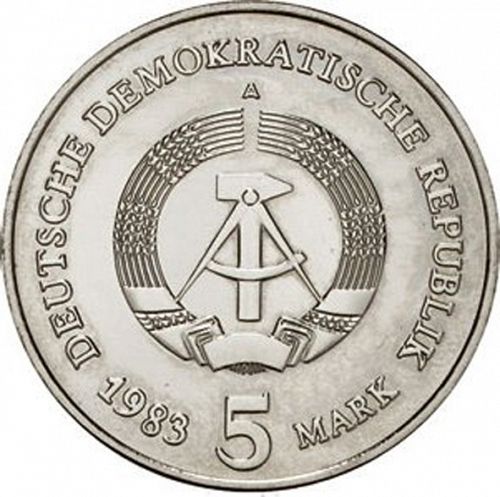 5 Mark Obverse Image minted in GERMANY in 1983A (1949-90 - Democratic Republic)  - The Coin Database