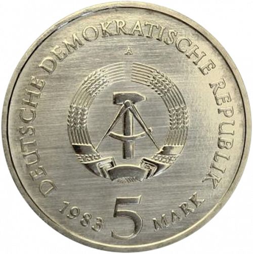 5 Mark Obverse Image minted in GERMANY in 1983A (1949-90 - Democratic Republic)  - The Coin Database
