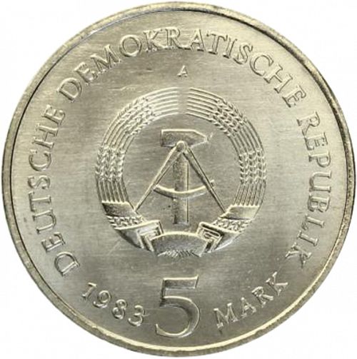 5 Mark Obverse Image minted in GERMANY in 1983A (1949-90 - Democratic Republic)  - The Coin Database