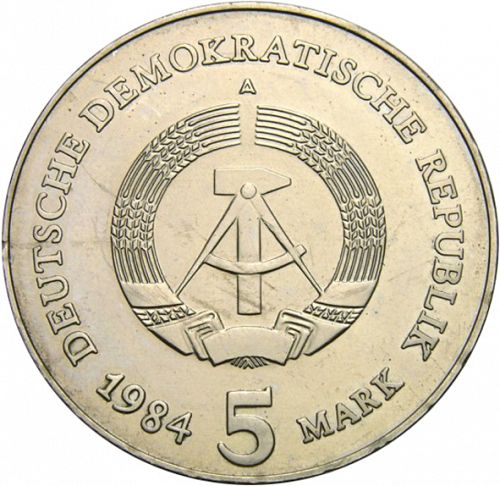 5 Mark Obverse Image minted in GERMANY in 1984A (1949-90 - Democratic Republic)  - The Coin Database