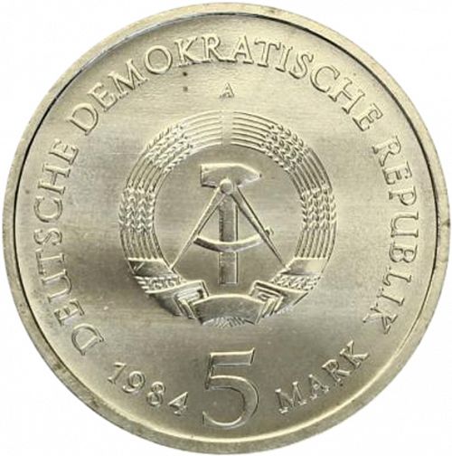 5 Mark Obverse Image minted in GERMANY in 1984A (1949-90 - Democratic Republic)  - The Coin Database