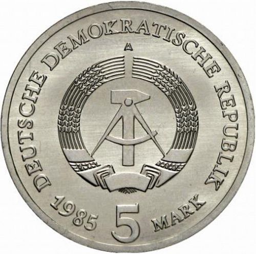 5 Mark Obverse Image minted in GERMANY in 1985A (1949-90 - Democratic Republic)  - The Coin Database
