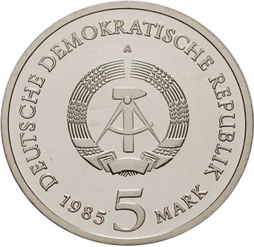 5 Mark Obverse Image minted in GERMANY in 1985A (1949-90 - Democratic Republic)  - The Coin Database