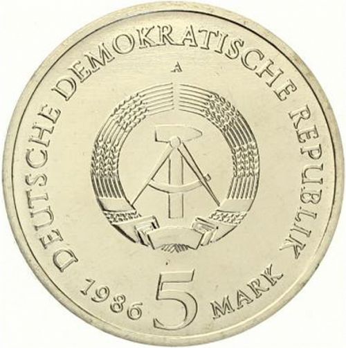 5 Mark Obverse Image minted in GERMANY in 1986A (1949-90 - Democratic Republic)  - The Coin Database