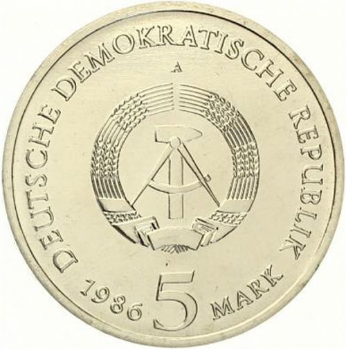 5 Mark Obverse Image minted in GERMANY in 1986A (1949-90 - Democratic Republic)  - The Coin Database