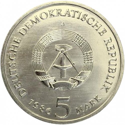 5 Mark Obverse Image minted in GERMANY in 1986A (1949-90 - Democratic Republic)  - The Coin Database