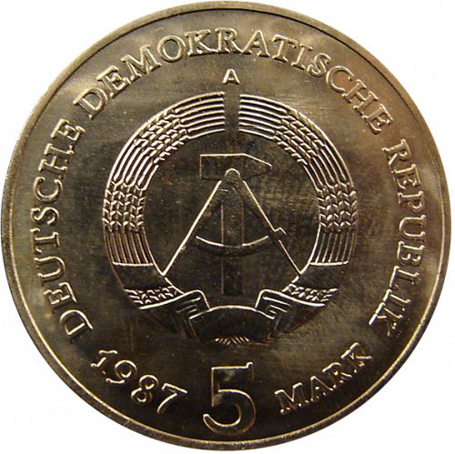 5 Mark Obverse Image minted in GERMANY in 1987A (1949-90 - Democratic Republic)  - The Coin Database