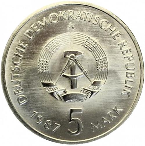 5 Mark Obverse Image minted in GERMANY in 1987A (1949-90 - Democratic Republic)  - The Coin Database