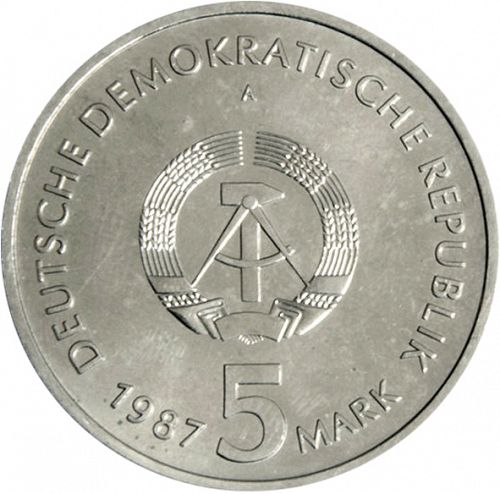 5 Mark Obverse Image minted in GERMANY in 1987A (1949-90 - Democratic Republic)  - The Coin Database