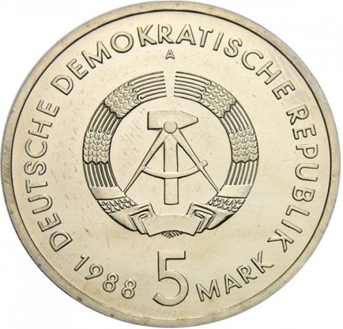 5 Mark Obverse Image minted in GERMANY in 1988A (1949-90 - Democratic Republic)  - The Coin Database