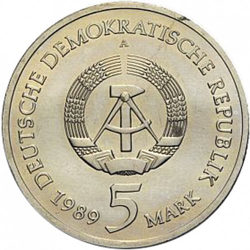 5 Mark Obverse Image minted in GERMANY in 1989A (1949-90 - Democratic Republic)  - The Coin Database