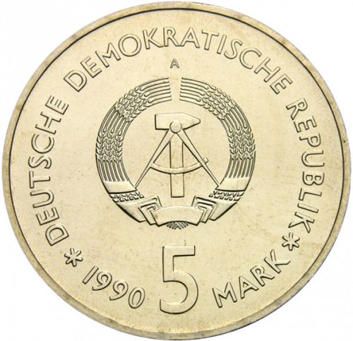 5 Mark Obverse Image minted in GERMANY in 1990A (1949-90 - Democratic Republic)  - The Coin Database