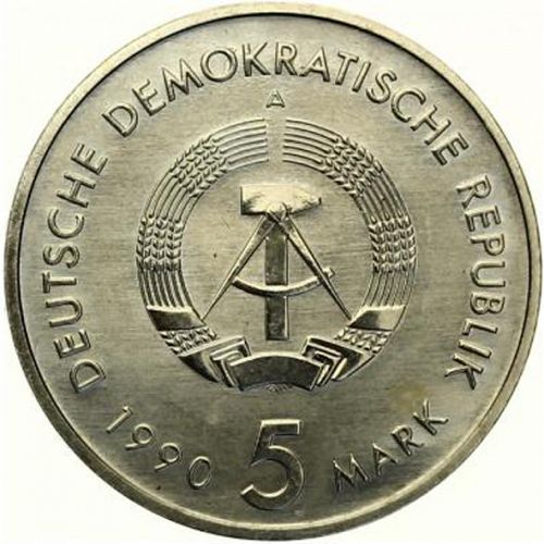 5 Mark Obverse Image minted in GERMANY in 1990A (1949-90 - Democratic Republic)  - The Coin Database