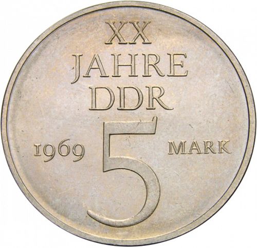 5 Mark Reverse Image minted in GERMANY in 1969 (1949-90 - Democratic Republic)  - The Coin Database