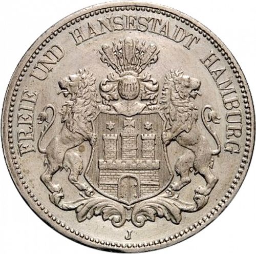 5 Mark Obverse Image minted in GERMANY in 1875J (1871-18 - Empire HAMBURG)  - The Coin Database