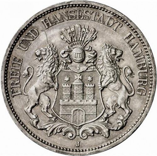 5 Mark Obverse Image minted in GERMANY in 1876J (1871-18 - Empire HAMBURG)  - The Coin Database