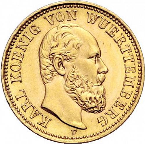 5 Mark Obverse Image minted in GERMANY in 1877F (1871-18 - Empire WURTTEMBERG)  - The Coin Database