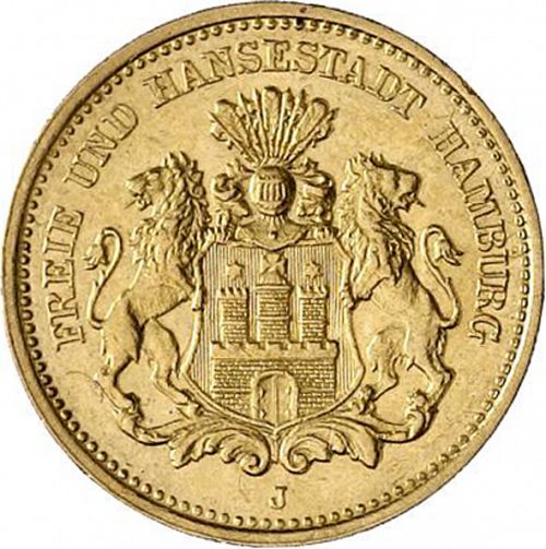 5 Mark Obverse Image minted in GERMANY in 1877J (1871-18 - Empire HAMBURG)  - The Coin Database