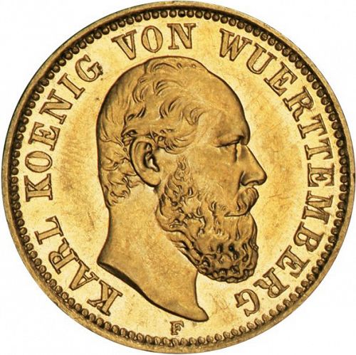 5 Mark Obverse Image minted in GERMANY in 1878F (1871-18 - Empire WURTTEMBERG)  - The Coin Database