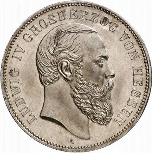 5 Mark Obverse Image minted in GERMANY in 1888A (1871-18 - Empire HESSE-DARMSTATDT)  - The Coin Database