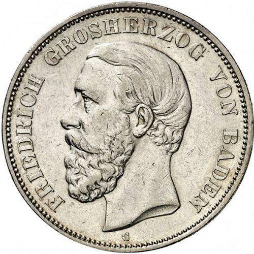 5 Mark Obverse Image minted in GERMANY in 1888G (1871-18 - Empire BADEN)  - The Coin Database