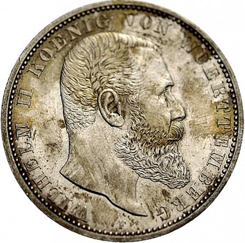 5 Mark Obverse Image minted in GERMANY in 1895F (1871-18 - Empire WURTTEMBERG)  - The Coin Database