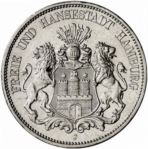 5 Mark Obverse Image minted in GERMANY in 1895J (1871-18 - Empire HAMBURG)  - The Coin Database