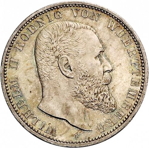 5 Mark Obverse Image minted in GERMANY in 1899F (1871-18 - Empire WURTTEMBERG)  - The Coin Database