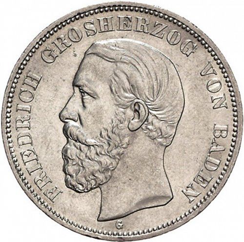 5 Mark Obverse Image minted in GERMANY in 1900G (1871-18 - Empire BADEN)  - The Coin Database