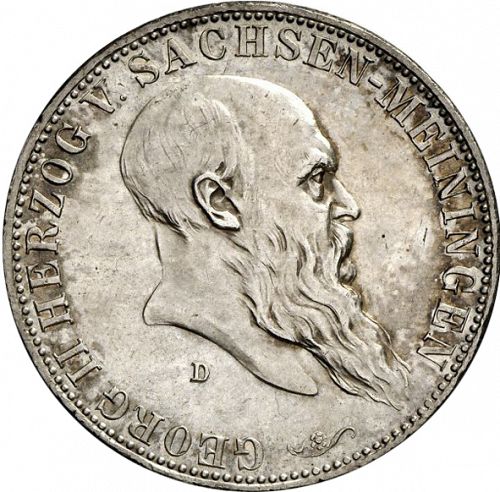 5 Mark Obverse Image minted in GERMANY in 1901D (1871-18 - Empire SAXE-MEININGEN)  - The Coin Database