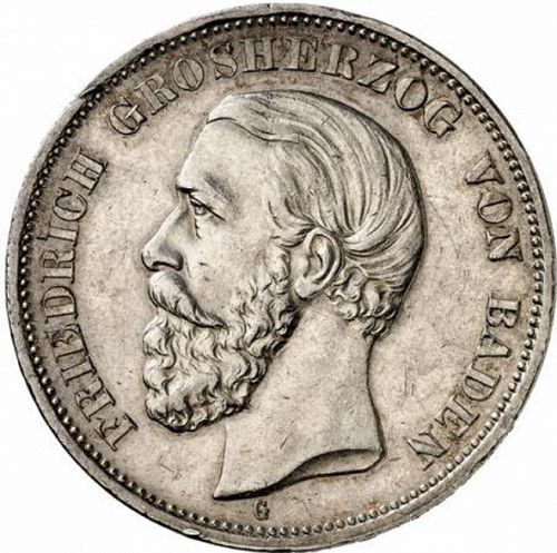 5 Mark Obverse Image minted in GERMANY in 1901G (1871-18 - Empire BADEN)  - The Coin Database