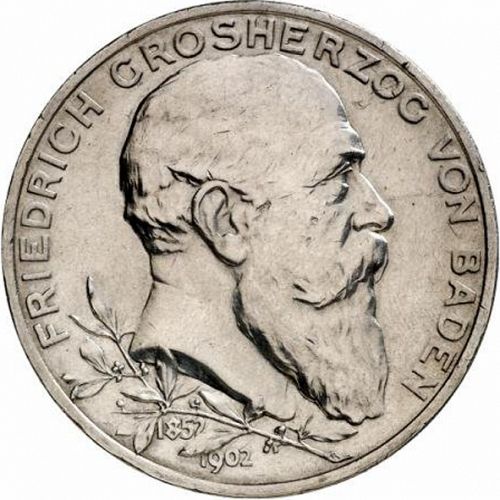 5 Mark Obverse Image minted in GERMANY in 1902 (1871-18 - Empire BADEN)  - The Coin Database