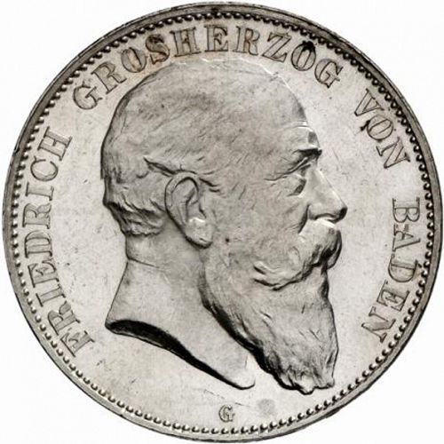 5 Mark Obverse Image minted in GERMANY in 1903G (1871-18 - Empire BADEN)  - The Coin Database