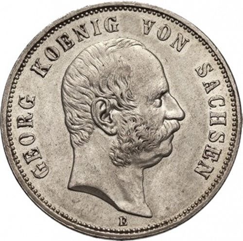 5 Mark Obverse Image minted in GERMANY in 1904E (1871-18 - Empire SAXONY-ALBERTINE)  - The Coin Database