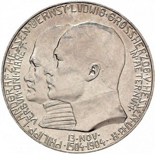 5 Mark Obverse Image minted in GERMANY in 1904 (1871-18 - Empire HESSE-DARMSTATDT)  - The Coin Database