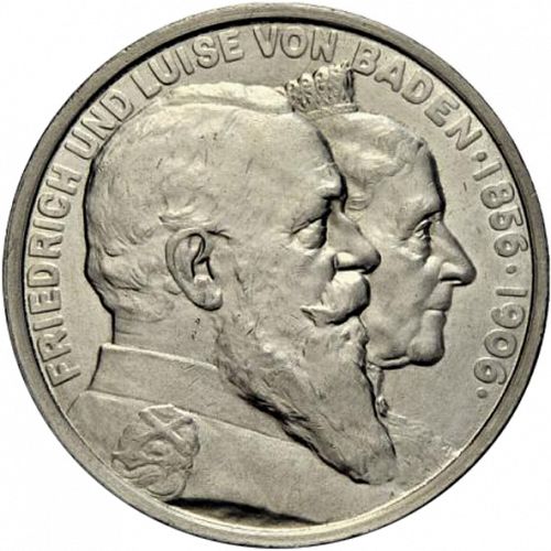 5 Mark Obverse Image minted in GERMANY in 1906 (1871-18 - Empire BADEN)  - The Coin Database