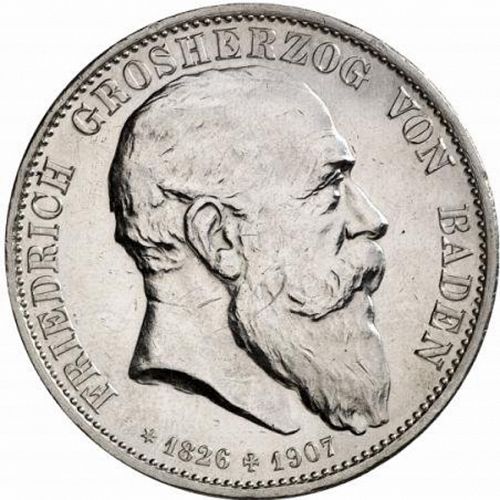 5 Mark Obverse Image minted in GERMANY in 1907 (1871-18 - Empire BADEN)  - The Coin Database